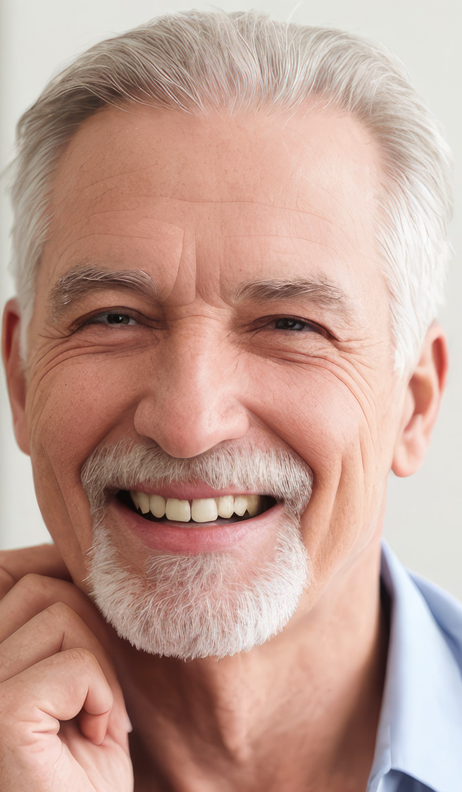 Beautiful gorgeous 50 60 years old, beautiful elderly senior model man with grey hair laughing and smiling. Mature old grandfather close up portrait. happy healthy active old age.