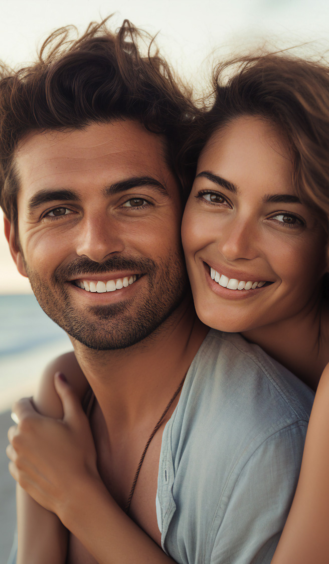 cheerful beautiful couple enjoying vacation on a tropical beach